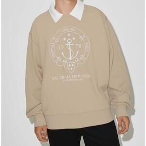 NEW Hollister Mock‎ Collar Unisex X Large Beige White Sailing Nautical Preppy